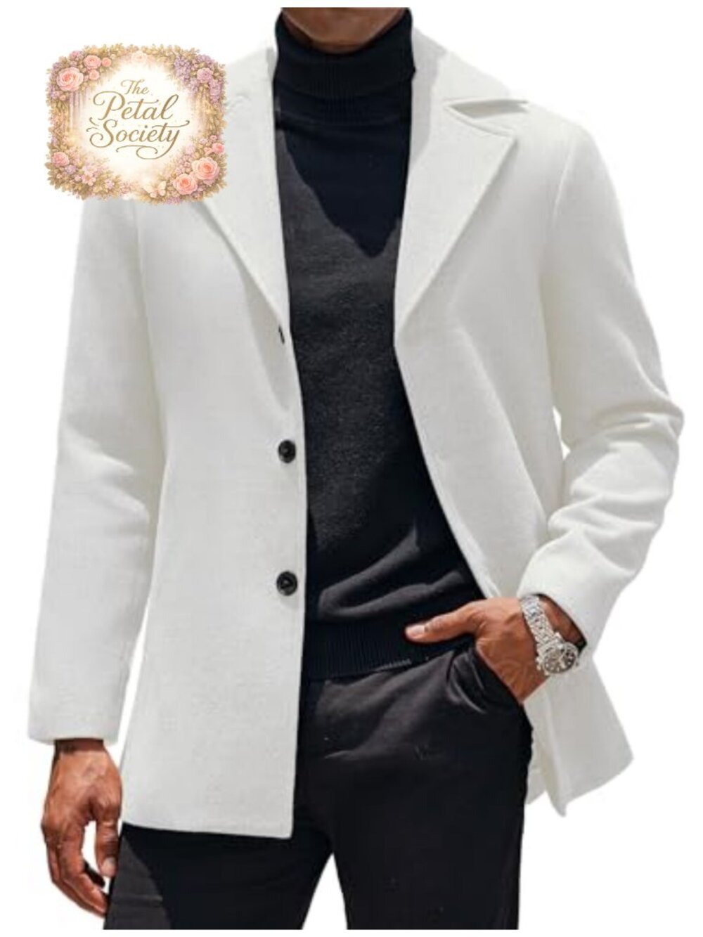 Men's Slim Fit Trench Coat Notch Collar Single Breasted Peacoat